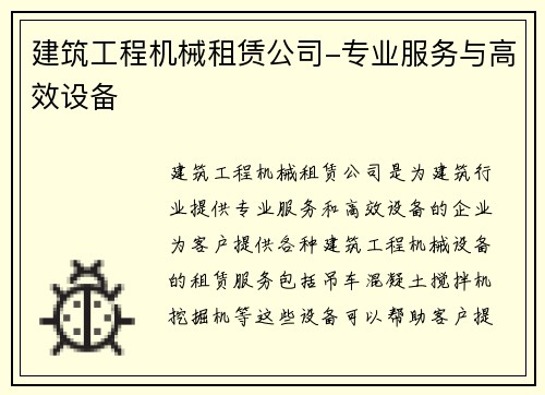 建筑工程机械租赁公司-专业服务与高效设备 建筑工程机械租赁公司-专业服务与高效设备